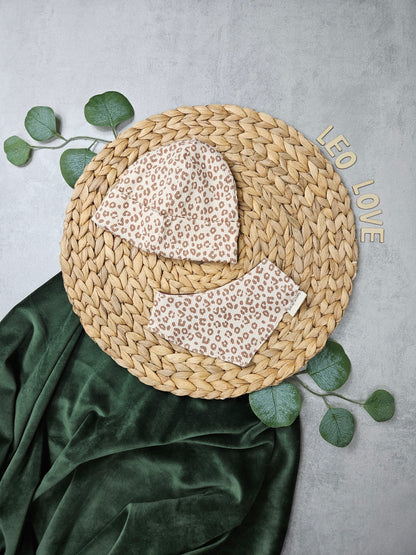 Kindermütze mit Leopardenmotiv einzeln oder im Set mit Halstuch