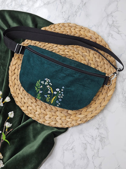 Gürteltasche petrol mit Wildblumenmotiv