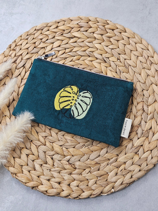 Kosmetiktasche Feincord mit Monsterastickerei