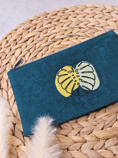 Kosmetiktasche Feincord mit Monsterastickerei