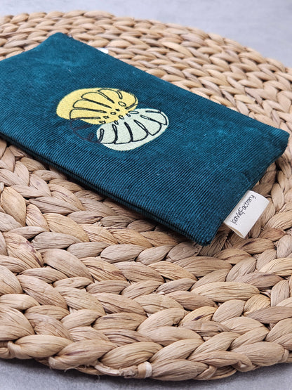 Kosmetiktasche Feincord mit Monsterastickerei