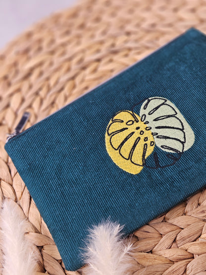 Kosmetiktasche Feincord mit Monsterastickerei