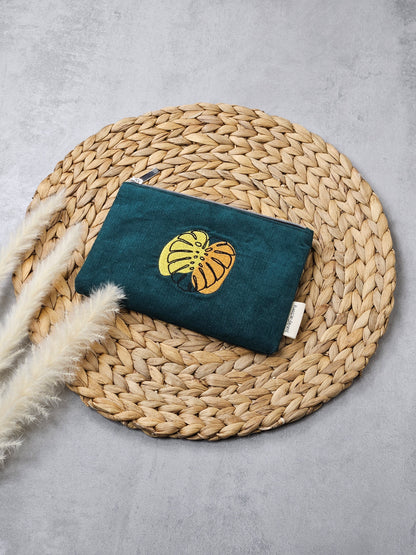 Kosmetiktasche Feincord mit Monsterastickerei