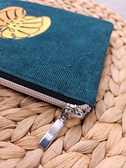 Kosmetiktasche Feincord mit Monsterastickerei