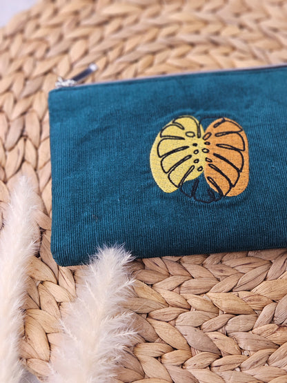 Kosmetiktasche Feincord mit Monsterastickerei