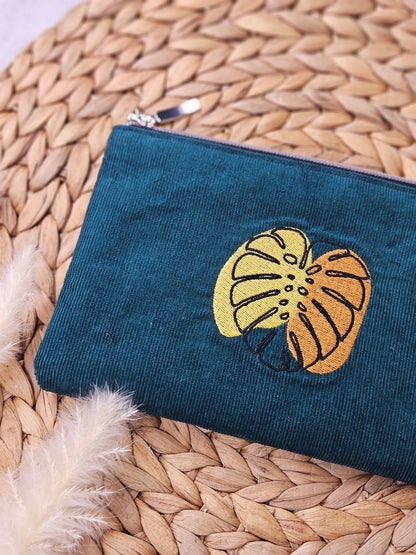 Kosmetiktasche Feincord mit Monsterastickerei