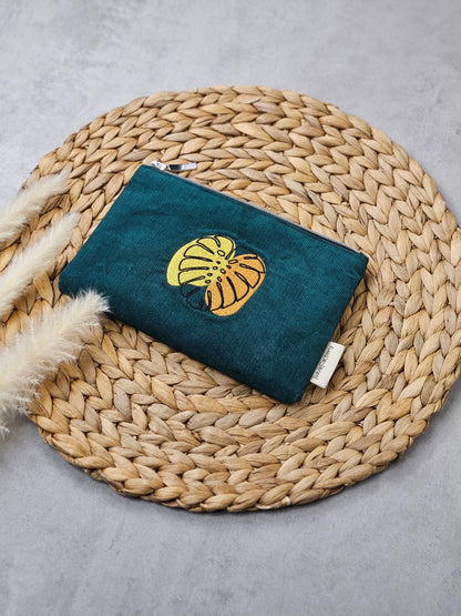 Kosmetiktasche Feincord mit Monsterastickerei