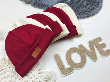 Babymütze in rot und weiß optional mit Label