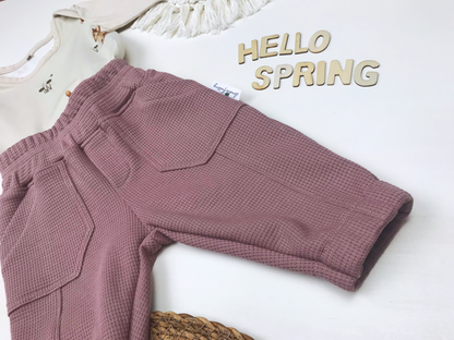 Kinderset Hose altmauve und Blumenbody oder Hasenbody