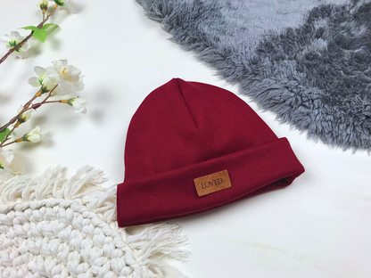 Babymütze in rot und weiß optional mit Label